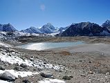 10 25 Baruntse Base Camp Beyond Lake With Hongu Peak, Eastern End Of Malanphulan, Ama Dablam